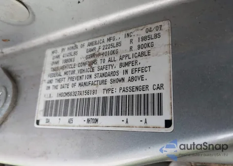 2007 Honda Accord 2.4 Se z USA, uszkodzony, nr VIN 1HGCM56327A156191